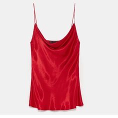 Red Satin Cowl Neck Top, Never Worn! Very Sexy ;) Size Xs Elegant Red Tops For Date Night, Elegant Red Top For Date Night, Flirty Red Sleeveless Top, Red Sleeveless Top For Date Night, Red Cami Top For Party, Flirty Sleeveless Red Top, Chic Red Tops For Date Night, Fitted Red Zara Tops, Chic Red Top For Night Out