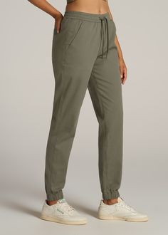 About Our Twill Jogger Pants for Tall Women Few things are as good as finding a perfect pair of pants. These pants for tall women are specifically designed for women from 5’9 to 6’6. They have an extra long inseam to compensate for your long legs without being baggy. Destined to be a casual favorite, these women’s tall pants are made with an effortless stretch twill that looks polished but feels comfortable, making them a great option for travel days or working from home. They feature an elastic Green Sweatpants With Comfort Waistband, Green Cargo Pants For Loungewear, Versatile Mid-rise Pants With Comfort Waistband, Cotton Pull-on Joggers, Mid-rise Cotton Joggers With Elastic Waistband, Cotton Pull-on Style Joggers, Mid-rise Cotton Pants With Pull-on Style, Mid-rise Pants With Elastic Waistband, Full-length Comfort Waistband Joggers