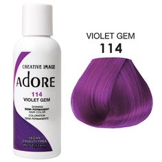 ADORE SEMI PERMANENT No Ammonia, No Peroxide, and No Alcohol. Adore’s exclusive formula offers a perfect blend of natural ingredients providing rich color, enhancing shine, and leaving hair soft and silky This product must not be used on eyebrows or eyelashes, as it may cause blindness. ABOUT THIS ITEM Vibrant Color Quick and Easy to use Made in USA Free of Alcohol, Peroxide, and Ammonia Vegan and Cruelty Free Royal Purple Hair, Adore Hair Dye, Hairstyle Tools, Purple Hair Dye, Violet Hair Colors, The Mane Choice, Dyed Hair Purple, Cute Hair Colors, Violet Hair