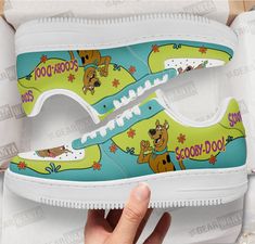 Scooby-Doo Air Sneakers Custom For Fans Custom Sneakers With Rubber Sole And Round Toe, Green Fade-resistant Lace-up Custom Sneakers, Custom Low-top Sneakers With Rubber Sole, Custom Green Low-top Sneakers, Custom Lace-up Sneakers With Rubber Sole, Custom Green Sneakers With Round Toe, Custom Green Lace-up Sneakers, Custom Low-top Sneakers With White Sole For Outdoor, Custom Low-top Outdoor Sneakers With White Sole