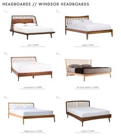 four different types of bed frames and headboards