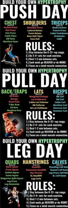 a poster with the words push day and rules for pull - ups, leg day