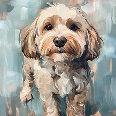 a painting of a dog on a blue background