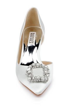 Soft White Fabia D’Orsay With Crystal Buckle Front Girls Footwear, Event Shoes, Girls Heels, Shoes For Girls, Satin Pumps, Shoes Comfortable, Classic Shoes, Kitten Heel, Badgley Mischka