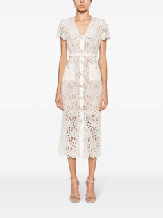 Self-Portrait floral-embroidered Lace Midi Dress - Farfetch Feminine Nose, No Wrinkles, High Bridge, Pencil Silhouette, Scallop Hem, Belted Midi Dress, Versace Outfit, Corded Lace, Yoko London