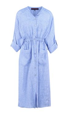 Daywear Linen Button-up Dress, Chic Button-up Linen Dress For The Beach, Beach Linen Button-up Dress, Blue Linen Button-up Dresses, Light Blue Button-up Cotton Shirt Dress, Oversized Linen Shirt, Blue Linen Dress, Martin Grant, White Blouses