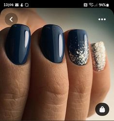 Gel Nails Ideas For Older Women, Short Nails Acrylic Dark Colors, Shellac Nails Winter 2023, Navy Dipped Nails, Short Gel Nails Winter 2023, Navy Blue And Glitter Nails, Navy Colored Nails, Winter Gel Dip Nails, Navy Blue Dip Nail Ideas