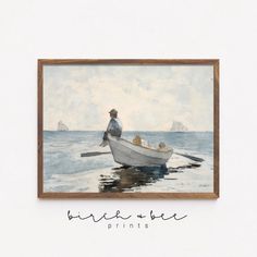 a watercolor painting of a man in a boat