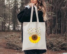 Sunflower with Butterflies Tote Bag, Aesthetic Tote Bag, Tote Gift For Her, Floral Tote, Cotton Zippered Tote Bag, Tote Shopper Gift Yellow Canvas Bag As Gift, Rectangular Canvas Gift Bag, Yellow Gift Bag, Zippered Tote Bag, Aesthetic Tote Bag, Tote Bag Aesthetic, Bag Aesthetic, Zipper Tote Bag, Bags Aesthetic