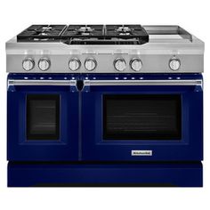 a black and silver stove top oven with two burners