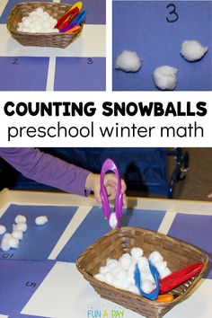 Love this super simple preschool winter math invitation! It's easy to setup and keeps the kids engaged during center time. Let the kids work on their counting and number identification skills during a winter theme. #FunADay #PreschoolMath #PreschoolCenters #Preschool #Preschoolers #PreschoolActivities #WinterActivities Snowball Math, Preschool Winter Math, Winter Activities For Toddlers, Winter Lesson Plan, Winter Math Activities, Decomposing Numbers, January Activities