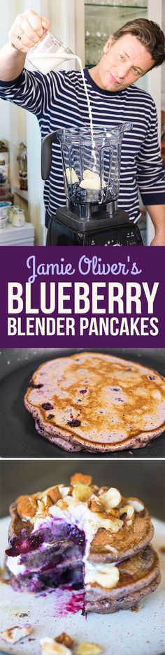 blueberry blender pancakes are being made in the kitchen and ready to be eaten