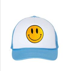 Snap On Closure Hand Wash Only Sun Protection: This Smiley Face Cap Is Perfect For All Seasons. Trendy Hats Keep Your Head Cool In The Summer And Warm During Winter, As Well A Protecting You From Sunburns When It's Hot Outside. Our Smiley Hat Will Protect Your Eyes From The Sun, And Shield Your Face From Harmful Uv Rays. It’s Perfect For A Day Out In The Town. The Trucker Cap Is Extremely Lightweight And Breathable. You'll Forget You're Wearing It! Fit Everyone: Cute Trucker Hats Are Comfortable And Secure To Wear! This Mesh Trucker Hat Has An Adjustable Plastic Snap Closure At The Back For You To Change The Size When You Wearing It. The Perfect Fit Ensures That This Smile Trucker Hat Is Trendy Blue Trucker Hat, Playful Blue Trucker Hat For Summer, Playful Blue Summer Trucker Hat, Blue Fun Trucker Hat For Spring, Playful Blue Snapback Trucker Hat, Trendy Embroidered Trucker Hat For Summer, Blue Cotton Trucker Hat For Summer, Trendy Blue Trucker Hat For Spring, Trendy Blue Trucker Hat For Streetwear