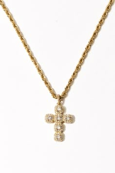 Dona Italia Jewelry Gold / 16 Inches Nelli Cross Necklace Italian Cross Necklace, Unique Cross Necklace, Gold Jewelry Cross, Chunky Cross Necklace, Big Cross Necklace, Vintage Italian Fashion, Gold Cross Necklace For Women, Gold Necklace Stack, Golden Cross