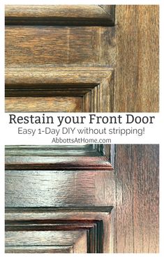 the front door is painted brown with wood grains and text reads, retain your front door