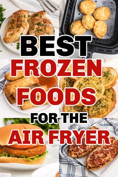 the best frozen foods for the air fryer are on display in front of plates