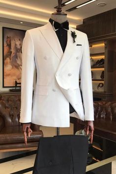 Slim Double Breasted Jacket Trousers Groom Suits White | Bradymensuit Double Breasted Suit Men, Business Dress Code, Indian Wedding Clothes For Men, White Wedding Suit, Suits Style, Stylish Mens Suits, Prom Suit, Wedding Tuxedo, Classic Wear