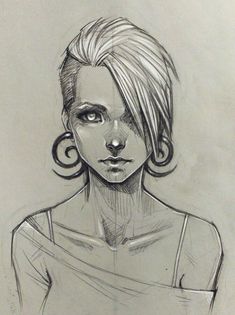 a drawing of a woman with short hair