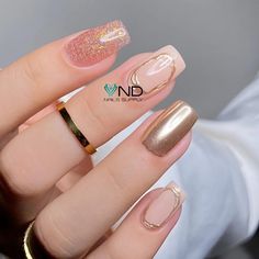 Metallic Manicure Ideas to Make Your Nails Sparkle | ND Nails Supply Nude Gel Nails, Sheer Nails, Festive Manicure, Nude Polish