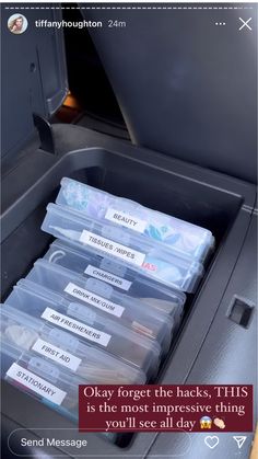 several plastic containers are stacked on top of each other in front of a machine with the words okay forget the back, this is the most impressive thing you'll see all day