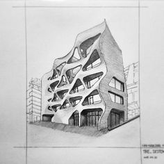 a drawing of a building that looks like it has been designed to look like a wave