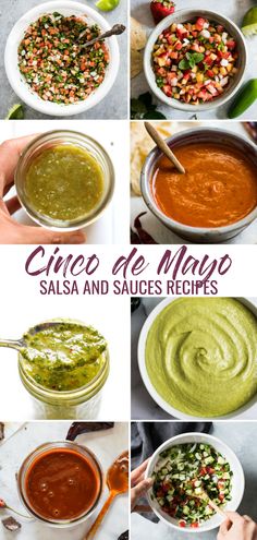 the steps to making cinco de mayo salsa and sauces recipe are shown here