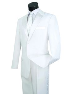 a white tuxedo suit and tie on a mannequin head stand up