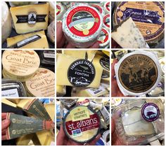 many different types of cheeses are shown in this collage with the names of them