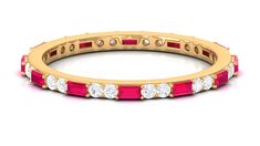 Product Details Embrace eternal passion with this Full Eternity Ring adorned with Ruby and Diamond gemstones. A captivating circle of love, radiating with fiery brilliance. Product Information SKU SHP-RINGS0821200892 Width 1.5 mm Height 2.2 mm Weight 2.70 gm (Approximate) RUBY INFORMATION No.of Stones 12 Pieces Total Weight 1.04 Carat (Approximate) Dimension(approx) Baguette-1.50X3.00 mm-12 Pcs Color Red Cut Brilliant Shape Baguette Setting Type Surface-Prong-Setting Quality Grade AAA DIAMOND IN Elegant Red Round Eternity Band, Elegant Red Gemstone Eternity Band, Red Round Eternity Band With Prong Setting, Red Eternity Band With Prong Setting, Luxury Round Gemstone Eternity Band, Ruby Round Eternity Band Fine Jewelry, Round Halo Eternity Band In Fine Jewelry, Full Eternity Ring, 18k Yellow Gold Ring