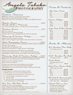 a menu for an event with price list