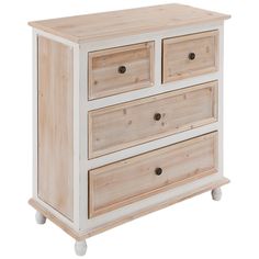 a white and wood dresser with drawers on it's sides, against a white background