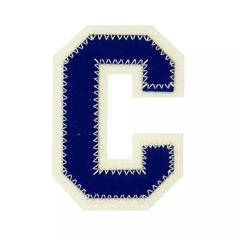 the letter c is made up of blue and white stitching on a white background