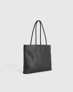 Meet our Italian Leather Small Handwoven Tote, the little sister to the Italian Leather Handwoven Tote. Handcrafted from luxe top-grain Italian leather, she's bringing the same timeless look in a more compact silhouette. Find a spot for all your essentials in the roomy interior or zip and slip pockets.  | Quince | Women's Italian Leather Small Handwoven Tote in Black Woven Tote Bag, Sell Gold, Day Bag, Back To Black, Little Sisters, Beautiful Bags, Large Tote, Quince, Leather Mini