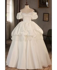 Buy princess ballgown lace satin wedding dress with pearls bubble sleeves at wholesale price online. Free shipping and pro custom service since 2009. Wedding Dress Alice In Wonderland, Vintage Wedding Dress Dolly Gown, Victorian Dress Wedding Dress, Wedding Dress Peter Pan Collar, 1800s Wedding Dress Steampunk, Wedding Dress Puff Long Sleeves, Wedding Dresses With Puff Sleeve, Wedding Dress With Mirror, Wedding Dress Heirloom