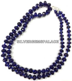 GEMSTONE   BLUE SAPPHIRE SHAPE            RONDELLE (FACETED SIZE                6 To 7.MM (WIDE LENGTH         20 INCH LONG NECKLACE COLOR          ROYAL BLUE QUALITY        AAAA+   BEAUTIFUL SAPPHIRE BEADS KNOTTED BEADS NECKLACE FOR PERSONAL USE OR GIFT FOR BIRTHDAY. WHOLESALE SHOP If you have any questions about this item please contact me I will get back to you as soon as. We accept bulk or wholesale orders for any gemstone which you'll get best wholesale prices! Hence you can contact me with Blue Faceted Round Bead Crystal Necklace, Blue Faceted Crystal Necklace With Round Beads, Blue Faceted Oval Beads Jewelry, Blue Sterling Silver Beaded Necklace With Faceted Beads, Blue Gemstone Beaded Necklaces, Blue Sterling Silver Beaded Necklace With Gemstone Beads, Blue Gemstone Beads Necklace In Sterling Silver, Blue Round Faceted Beaded Necklaces, Blue Faceted Beaded Necklace