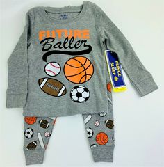 Future Baller Sports Football Baseball Soccer Basketball Toddler 2pc Pajama Set 18M - Cute Novelty Two Piece Pajama Set - Long Sleeve, Crew Neck, Super Soft PJ Set - Color: Heather Grey with novelty print - Sizes Available: 18M - Fabric: 88% Cotton / 12% Polyester - Brand: Price of Sleep - Brand New with Tags *** Be sure to see all our Toys, Gifts and Clothes in the "Kids" section of our store! Check out our store for more great finds...  Also, follow us on Pinterest, Instagram & Facebook... New Toddler Soccer, Two Piece Pajama Set, Sports Football, Easy Easter, Easter Ideas, Sport Football, Novelty Print, Pj Sets, Pajama Set