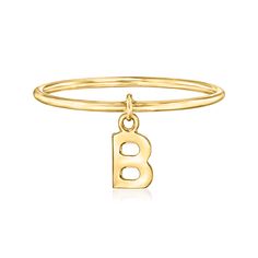 Ross-Simons - 14kt Yellow Gold "B" Initial Charm Ring Size 8. RS Pure. Modern designs that complete your outfit and complement your personality. Our simple 14kt yellow gold ring dangles a dainty "B" initial charm, adding a special touch to your stylish stacks. Choose a letter that represents your own name, nickname, significant other, child or pet - whatever you wish! 1/16" wide. 14kt yellow gold initial charm ring. B Initial, Charm Ring, Gold Initial, Charm Rings, Yellow Gold Ring, Initial Charm, Significant Other, A Letter, Yellow Gold Rings