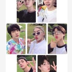 many different pictures of the same person making peace signs