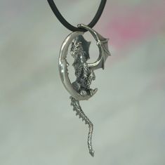 Lunar Dragon Necklace Sterling Silver Fantasy Jewelry Dragon - Etsy Dragon And Moon, Lunar Dragon, Fantasy Pendant, Dragon Necklace, Little Dragon, Dragon Pendant, Fantasy Jewelry, Metal Clay, Moon Pendant