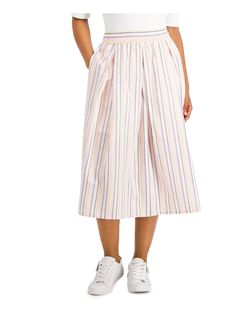 TOMMY HILFIGER Womens White Striped Midi Pleated Skirt XS Jean Midi Skirt, Midi Pleated Skirt, Pleats Pattern, Polka Dot Midi Skirt, Lace Midi Skirt, Striped Midi Skirt, Tommy Hilfiger Vintage, Skirt And Sneakers, Knit Midi Skirt