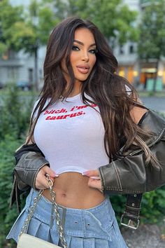 Available In White. "Bitch I'm An Aries" Verbiage Crew Neck Short Sleeve Fitted 95% Cotton 5% Spandex Imported | Bitch I'm A Taurus Fitted Tee Shirt in White size XL by Fashion Nova Y2k Tops, Exotic Women, Curvy Women Jeans, Fitted Tee, Baddie Outfits Casual, Outfits Casual, Baddie Outfits, Brunettes, White Fashion