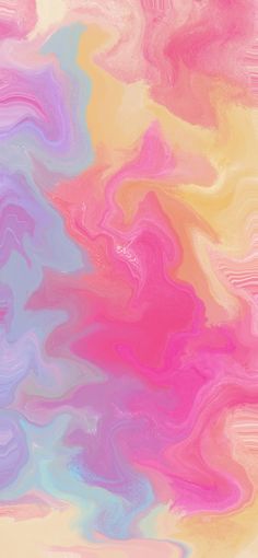 an abstract painting with pink, blue and yellow colors