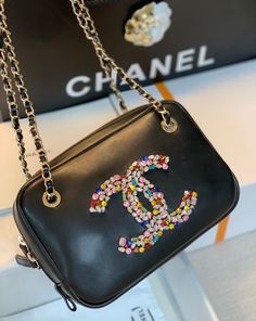 CHL Camera Cubic Diamonds Black Bag For Women 12.5cm/4.9in Cc Camera, Louis Vuitton Shirt, Chanel Shirt, Chanel Logo, Loafer Mules, Evening Clutch Bag, Cc Logo, Black Bag, Accessories Store