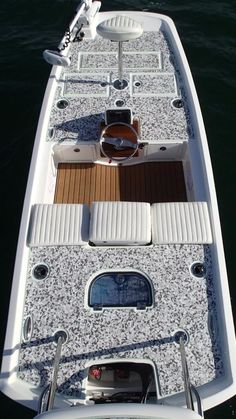 the inside of a small boat in the water