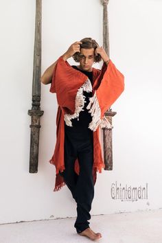 ⫸ We ship by EXPRESS EMS now for fast & safe delivery! Alma Libra red ochre linen kimono robe / mens cardigan is a super artsy exclusive piece from our new collection. It is a mix of bohemian, American Indian and oriental elements into an alchemical Chintamani masterpiece. This kimono jacket is Bohemian Orange Outerwear For Summer, Red Bohemian Outerwear For Beach, Red Beach Kimono For Fall, Lightweight Long Red Outerwear For Beach, Red Bohemian Kimono For Fall, Bohemian Linen Outerwear For Fall, Long Red Beach Outerwear, Red Bohemian Outerwear For Festival, Summer Bohemian Orange Outerwear