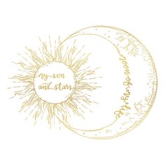 the sun and moon are drawn in gold ink