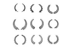 a set of laurel wreaths in different shapes and sizes, isolated on a white background