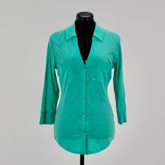 Soft Cotton Burnout Shirt With Three Quarter Length Sleeves. Brand New With Tags! Casual Turquoise V-neck Blouse, Fitted Turquoise Long Sleeve Tops, Casual Turquoise Short Sleeve Blouse, Casual Turquoise Top For Spring, Casual Turquoise Cotton Blouse, Turquoise Long Sleeve Cotton Top, Fitted Turquoise Casual Top, Turquoise Cotton Blouse, Turquoise Long Sleeve Top For Summer