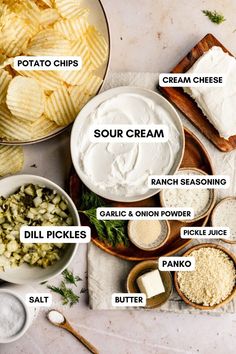 potato chips, sour cream, ranch seasoning, dill pickles and other ingredients