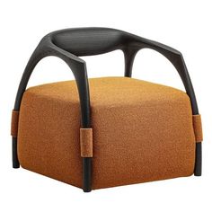 an orange chair with black legs and arms on white background, it is designed to look like a bent armrest